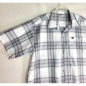 OSO Mens 2XL Shirt Black Gray Plaid Check Short Sleeve Pocket Logo Casual Stains